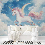 Magical unicorn mural creating a dreamy atmosphere in a girl's nursery