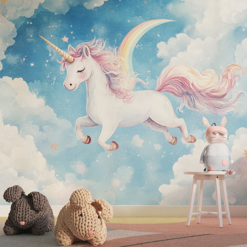Unicorn mural wallpaper making a perfect backdrop for a child's study area