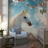 Unicorn Mural displayed in a modern children's playroom with magical starlit effect