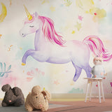 Fantasy Unicorn Wallpaper brightening a girl's playroom with watercolor effects
