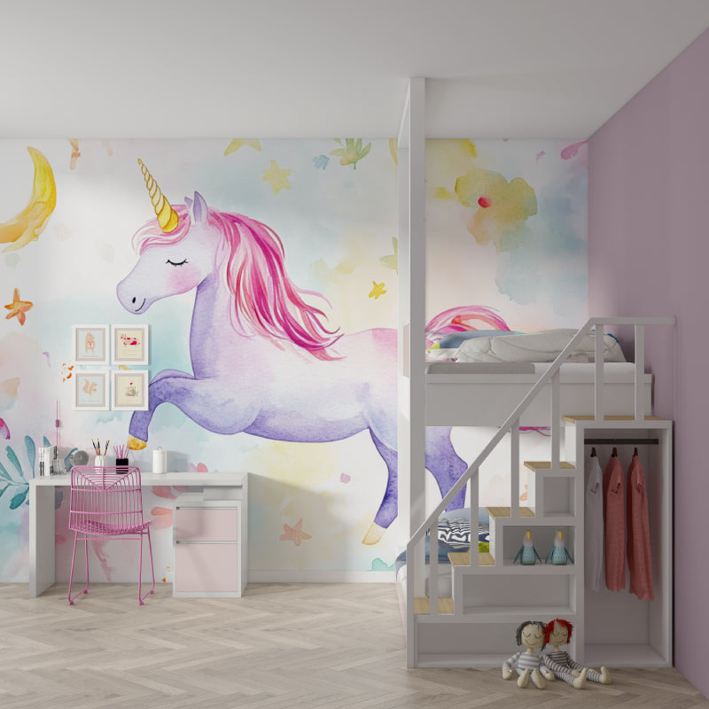 Purple Unicorn Wallpaper adding magic to a modern kids bedroom