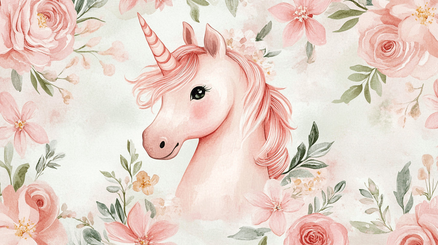 Pink unicorn and floral watercolor design file showing delicate pattern details