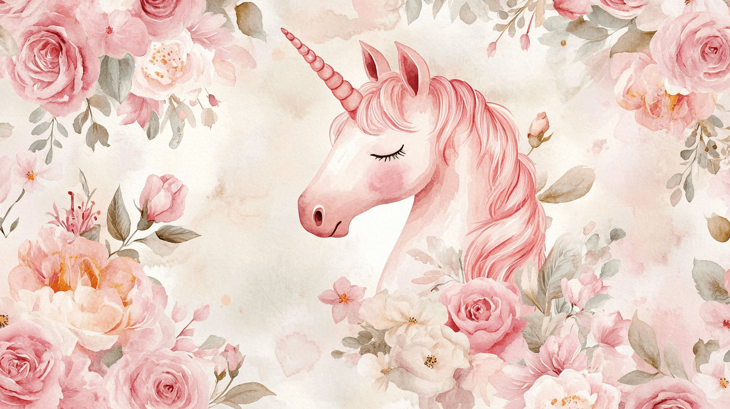 Unicorn and pink floral watercolor design file showing delicate pattern details