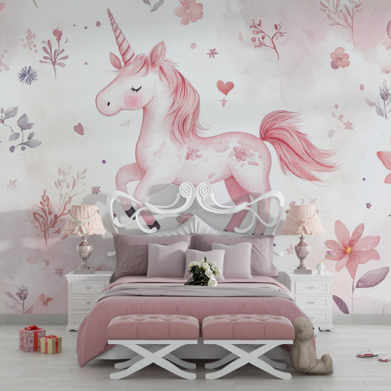 Fantasy Unicorn Wallpaper installed in a princess-themed bedroom with matching decor