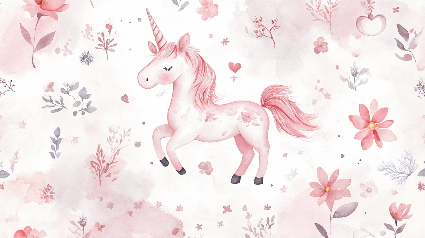 Pink Unicorn Wallpaper design file showing detailed watercolor pattern and fantasy elements