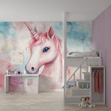 Magical unicorn wall design in a modern playroom setting