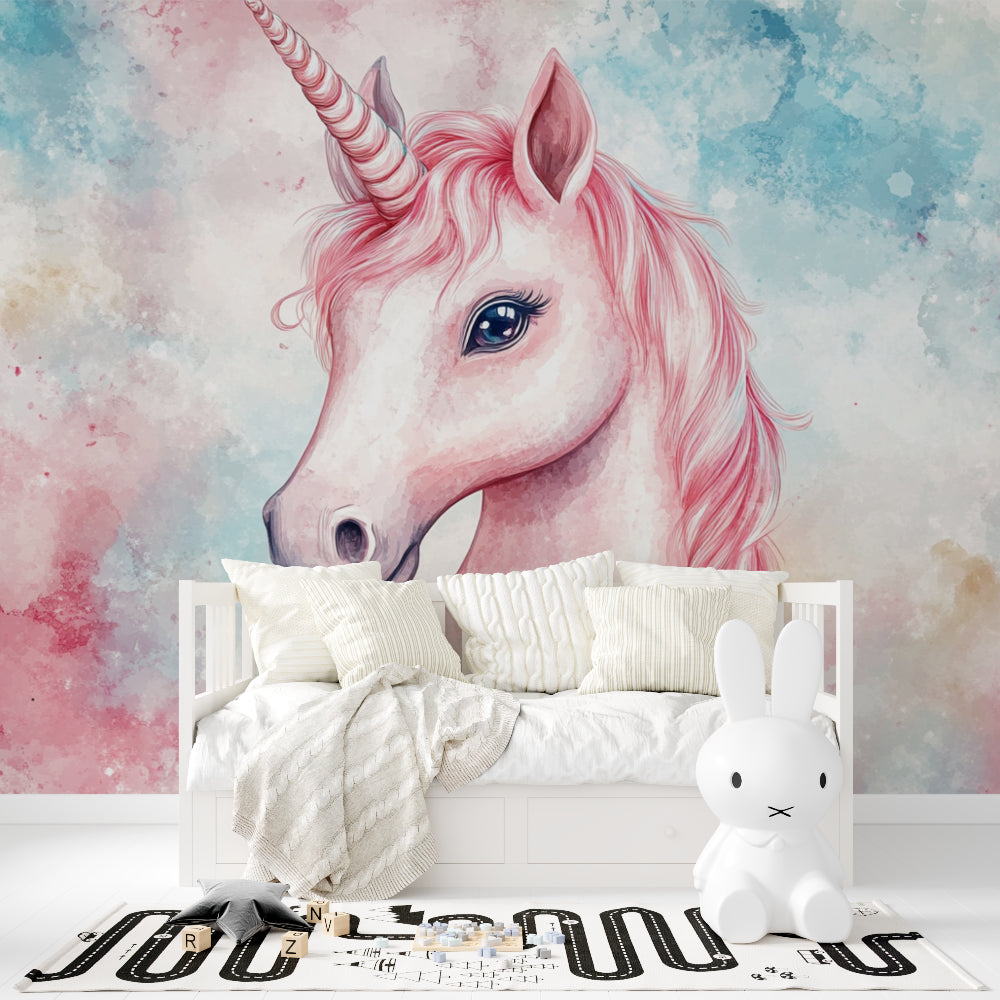 Fantasy unicorn mural adding charm to a child's study area