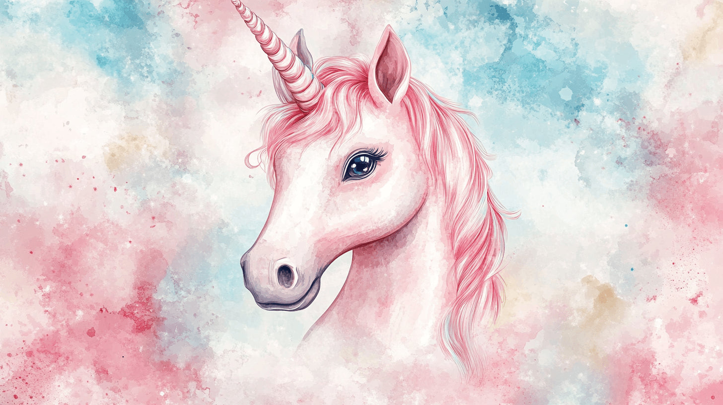 Watercolor unicorn design file showing delicate pink and blue tones