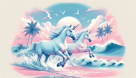 Unicorn Mural Wallpaper  Magical Beach Paradise - Detailed wallpaper pattern view