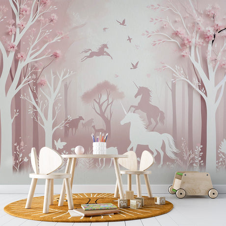 Unicorn Mural Wallpaper  Enchanted Pink Forest Scene - Premium wallpaper design showcase