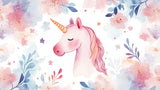 Unicorn wallpaper design file showing detailed watercolor pattern with floral elements
