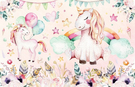 Unicorn fantasy wallpaper design file showing detailed watercolor artwork with flowers and magical elements