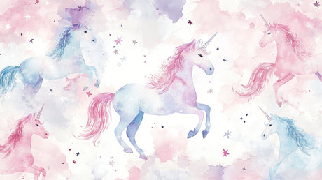 Unicorn fantasy wallpaper design file showing delicate watercolor details and star pattern