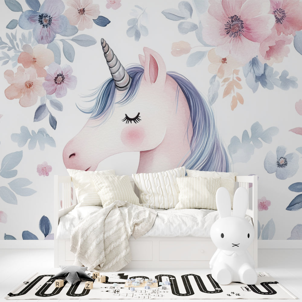 Fantasy wallpaper installation in a child's study area showing scale and colors