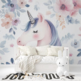Fantasy wallpaper installation in a child's study area showing scale and colors