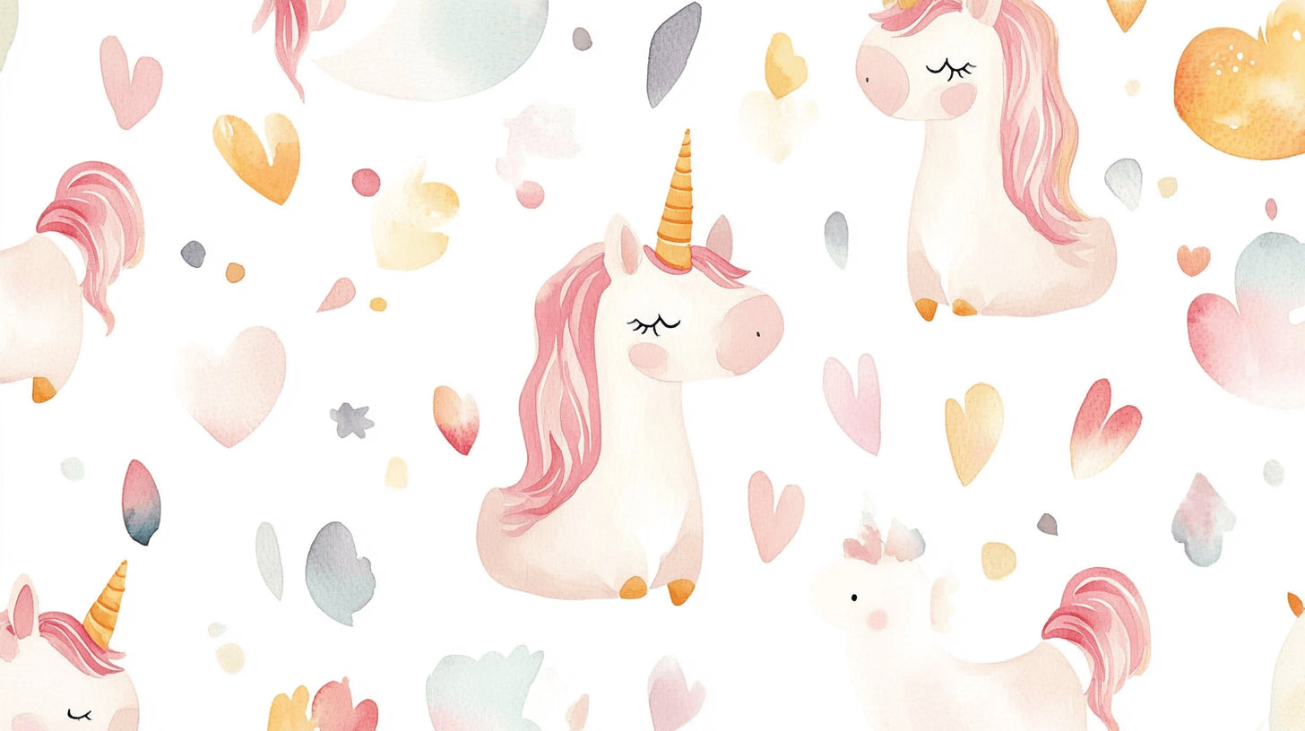 Unicorn wallpaper design file showing detailed watercolor hearts and pastel pattern