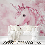Magical unicorn wallpaper brightening a nursery with natural lighting
