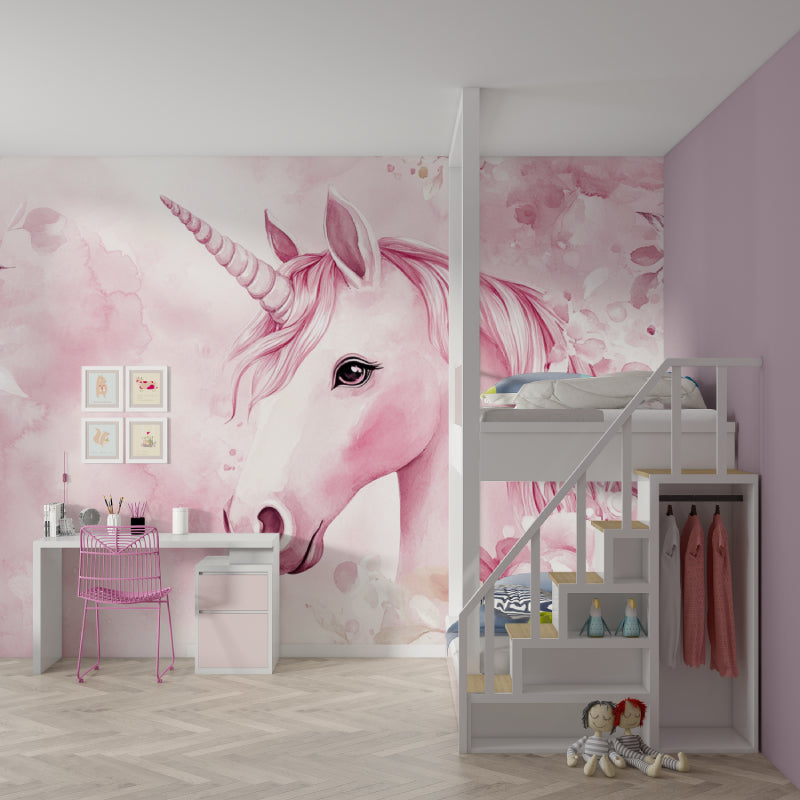 Fantasy unicorn wallpaper enhancing a child's study area