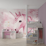Fantasy unicorn wallpaper enhancing a child's study area