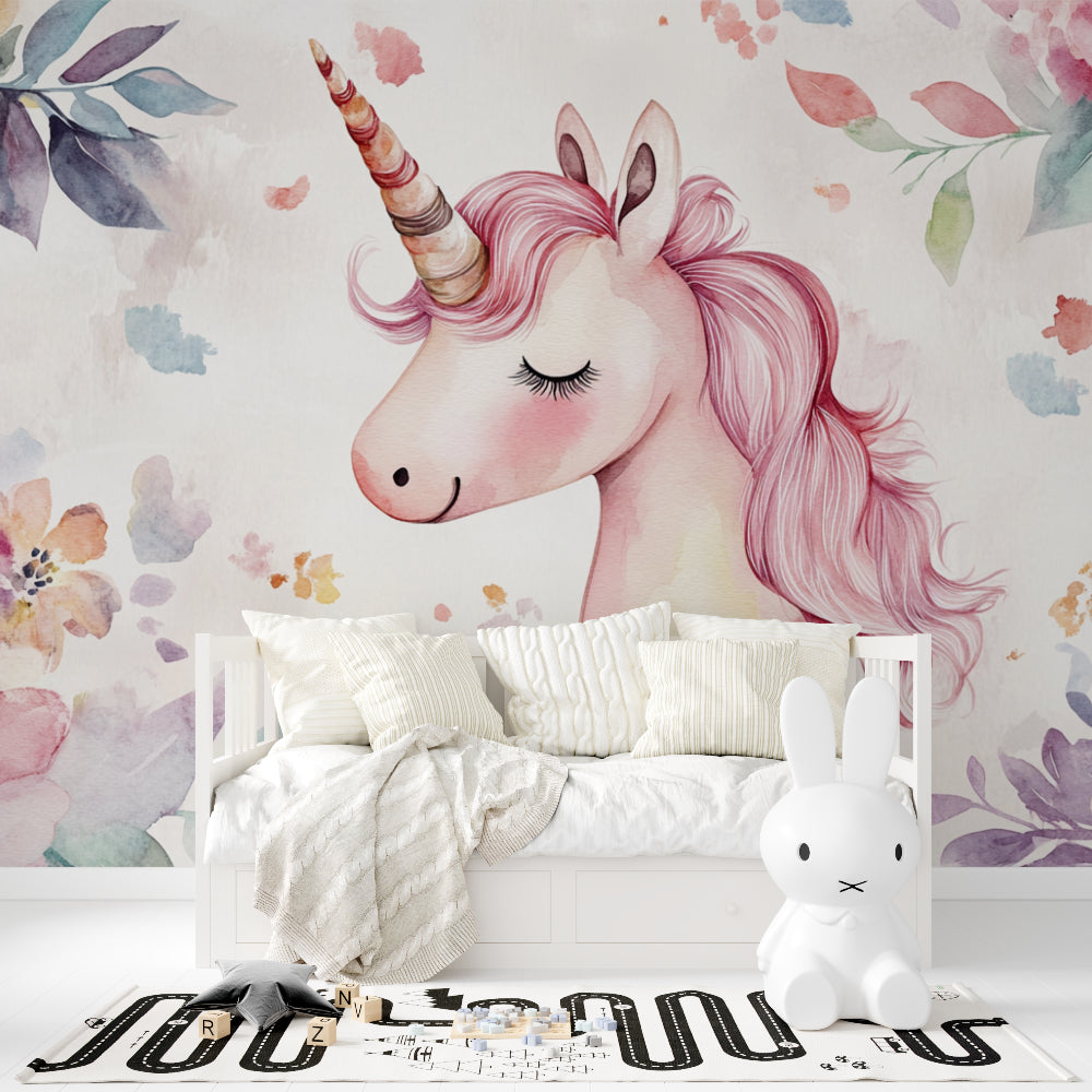 Fantasy Unicorn Wallpaper in a playroom setting with reading nook