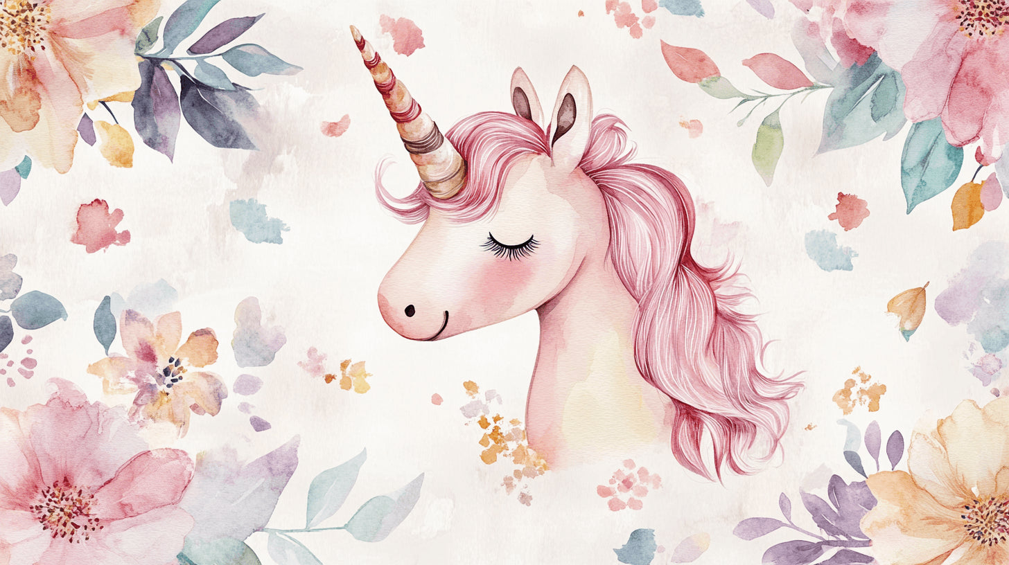 Unicorn Fantasy Wallpaper design file showing full pattern and watercolor details