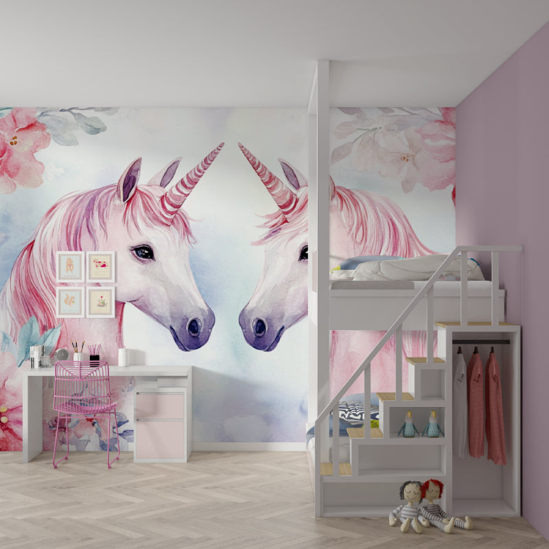 Magical unicorn wallpaper creating wonder in a kids bedroom