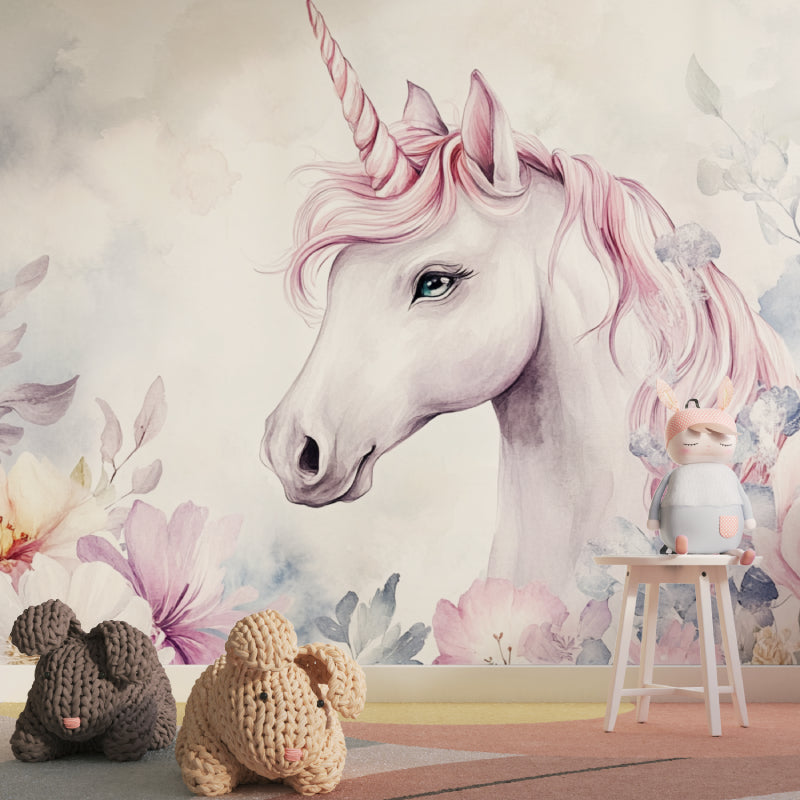 Watercolor Unicorn Mural in princess-themed bedroom