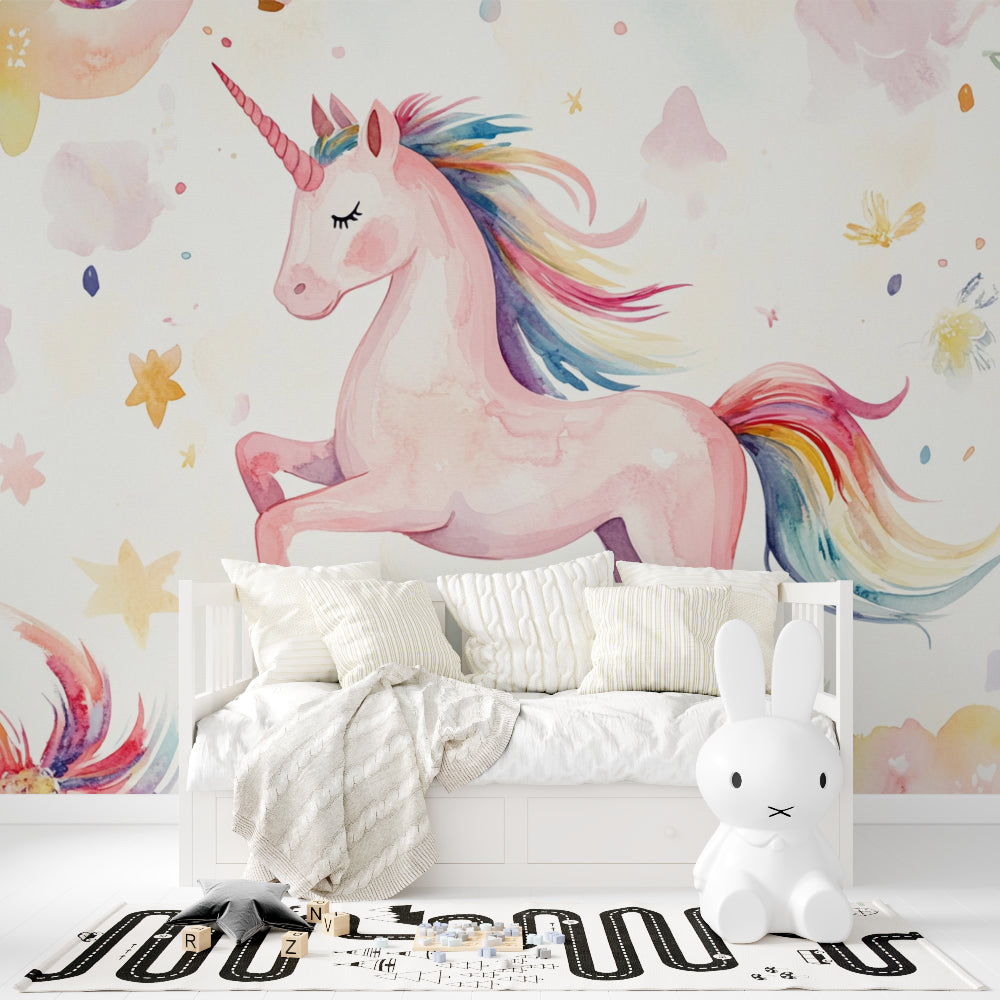 Fantasy unicorn mural brightening up a child's study area
