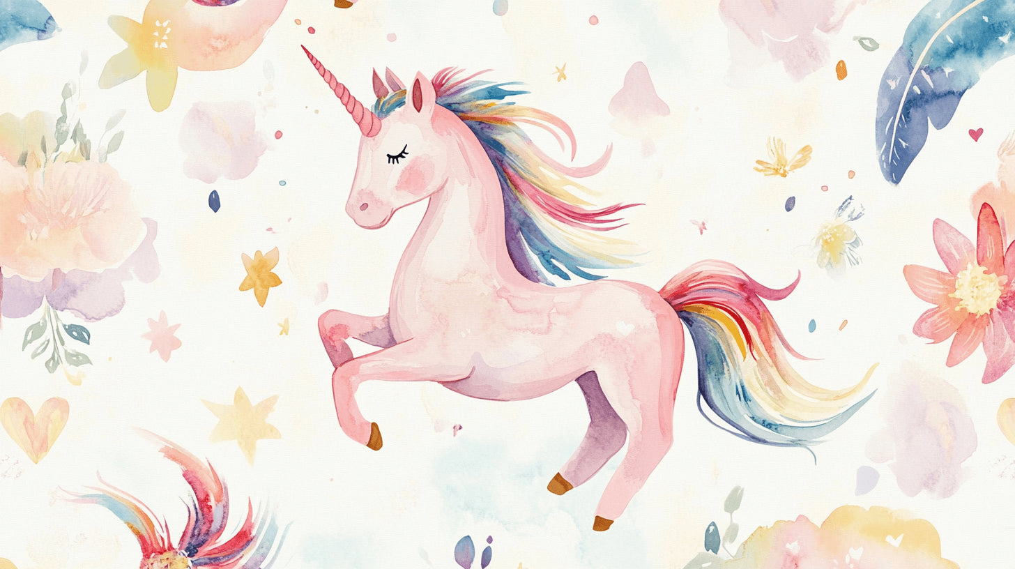 Unicorn and rainbow watercolor wallpaper design file showing detailed pattern and colors