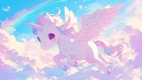 Unicorn Mural Wallpaper  Magical Pastel Sky Design - Detailed wallpaper pattern view