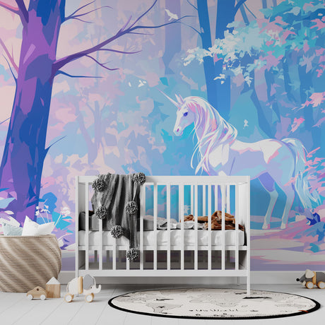Unicorn Mural Wallpaper  Mystical Forest in Pastel Colors - Premium wallpaper design showcase