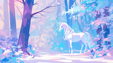 Unicorn Mural Wallpaper  Mystical Forest in Pastel Colors - Detailed wallpaper pattern view