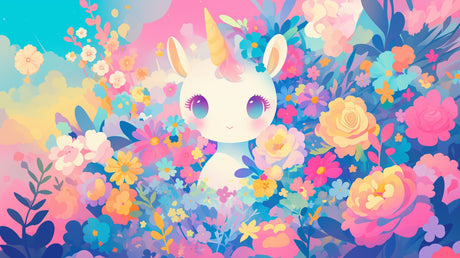 Unicorn Mural Wallpaper  Fantasy Floral Garden - Detailed wallpaper pattern view