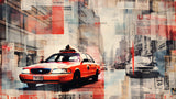 Urban art design file showing detailed red taxi against city backdrop pattern