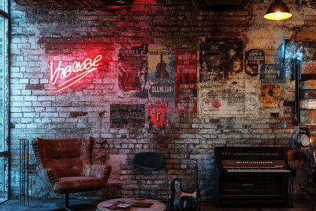 Design file of urban brick wallpaper pattern with neon music street art elements
