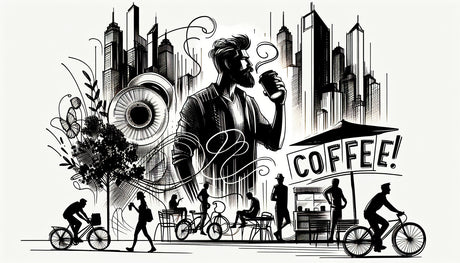 Black and white urban coffee street art design file showing detailed pattern and illustration