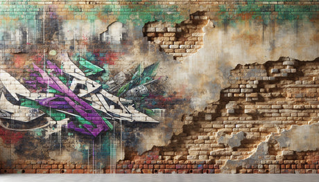 Street art wallpaper design file showing detailed brick texture and graffiti pattern