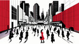 Japanese cityscape design file showing detailed urban scene with pagoda and red architectural elements