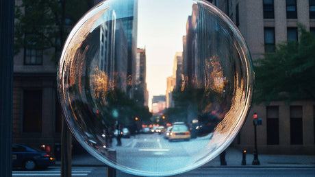 Urban sphere wallpaper design file showing detailed cityscape within crystal sphere at sunset