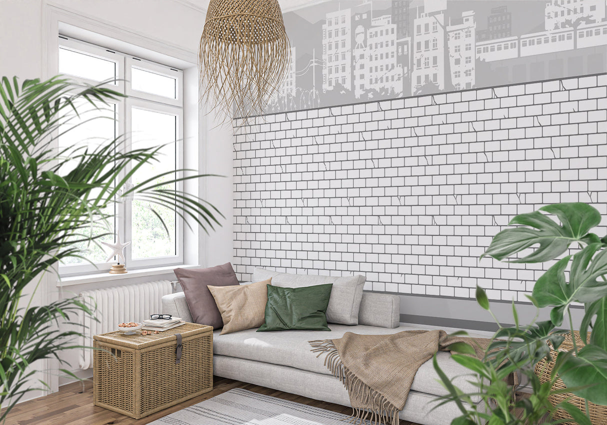 Urban wall mural showcased in a contemporary loft apartment setting