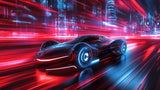 Design file showing detailed racing car pattern with night city backdrop and neon effects