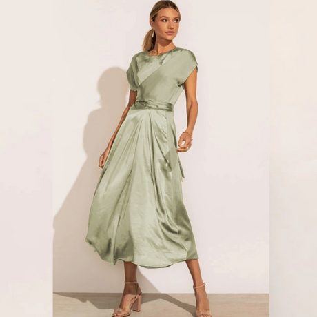 Satin Midi Dress  Elegant Layered Sleeve Design - Product detail 11