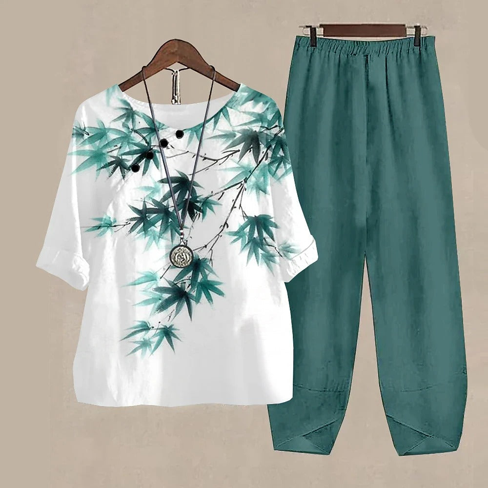 Forest Print Loungewear Set  Black and White Two-Piece Cotton Set - Product detail 5