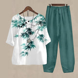 Forest Print Loungewear Set  Black and White Two-Piece Cotton Set - Product detail 5
