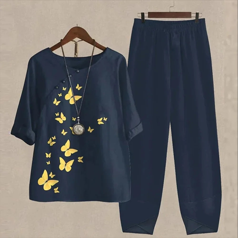 Forest Print Loungewear Set  Black and White Two-Piece Cotton Set - Product detail 7