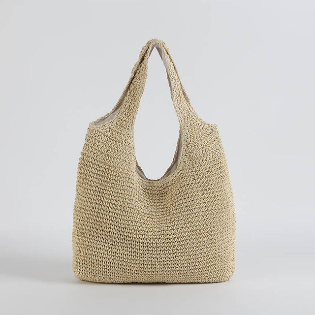 Handwoven Straw Tote  Natural Beige Beach Bag - Product showcase