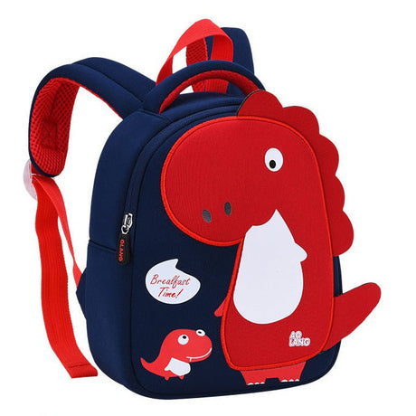 Kids Dinosaur Backpack  Navy Blue Red Safety Zipper Design - Product showcase