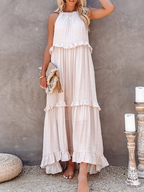 Bohemian Maxi Dress  Tiered Ruffle Cotton Design - Product showcase