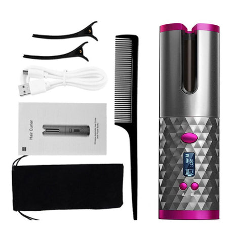 Cordless Auto Hair Curler  Tourmaline Ceramic Barrel With LCD Display - Product showcase