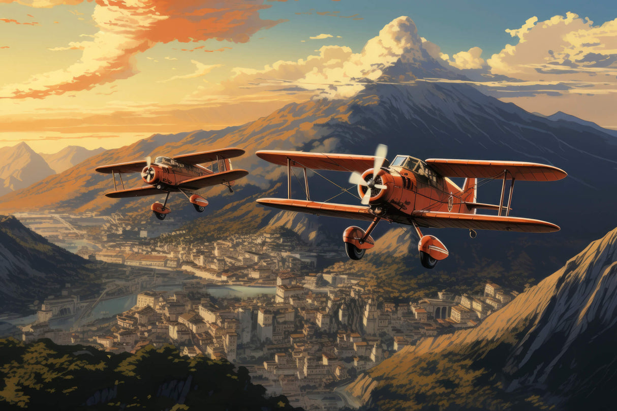 Vintage airplane mountain sunset design file showing detailed pattern and color scheme